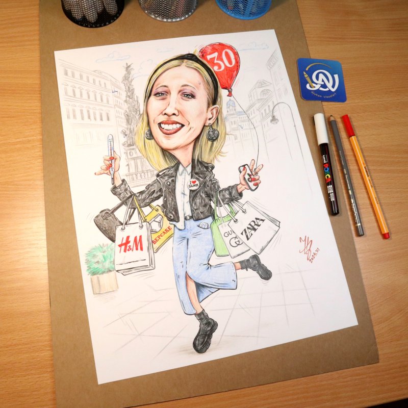 SARAH, FASHION LOVER - PORTRAIT CARICATURE, Painting DJUKAN ~ CARICATURES