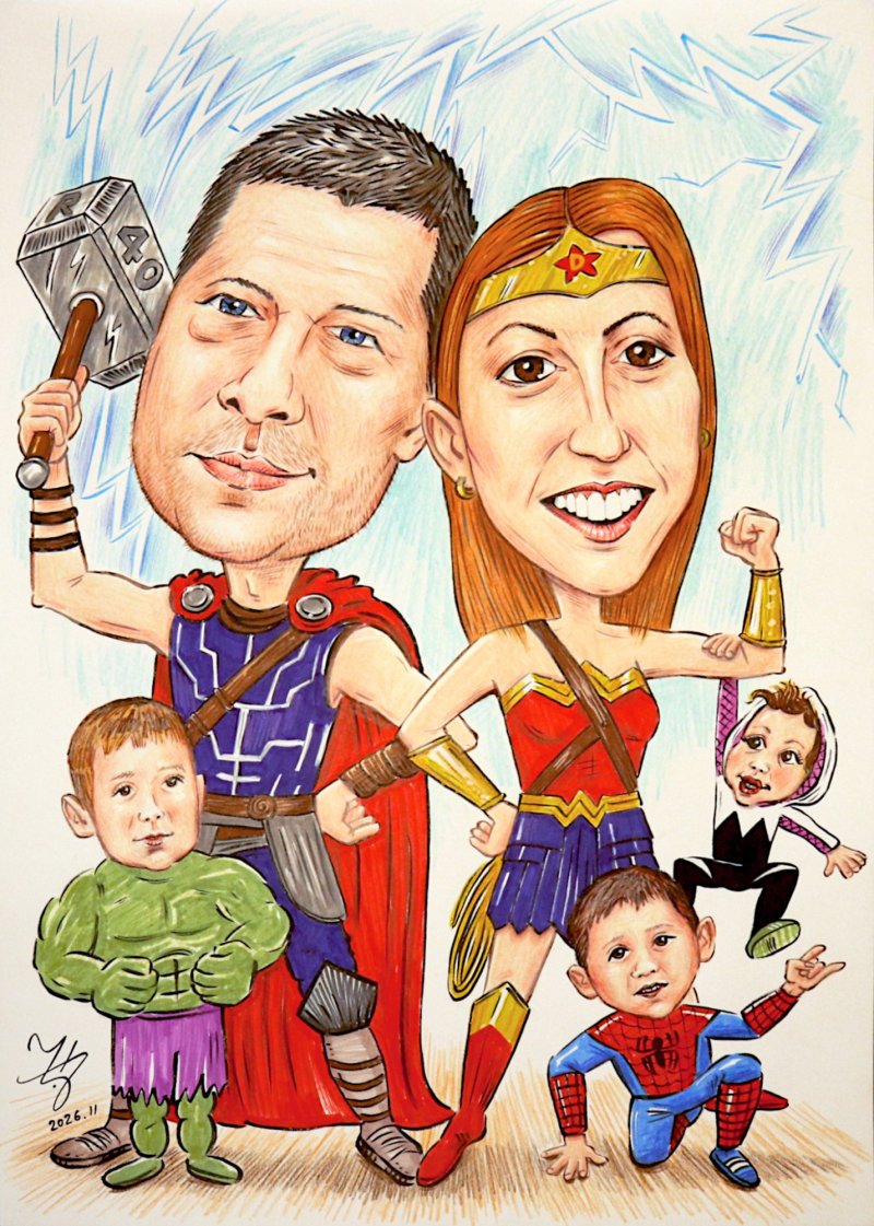 SUPERHERO FAMILY - CARICATURE PORTRAIT