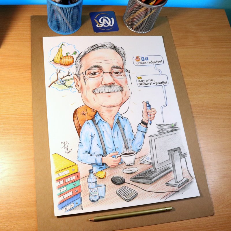 MR ZORAN IS GOING TO RETIRE - PORTRAIT CARICATURE, Painting DJUKAN ~ CARICATURES