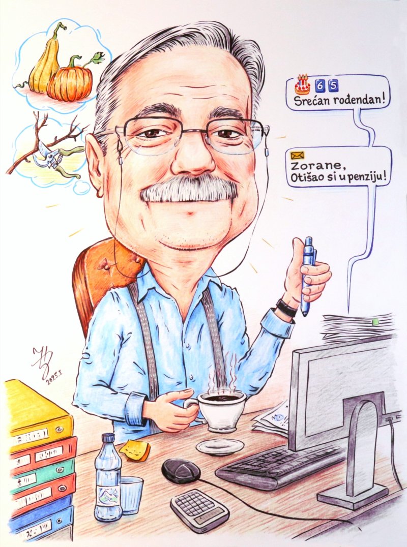 MR ZORAN IS GOING TO RETIRE - PORTRAIT CARICATURE, Painting DJUKAN ~ CARICATURES