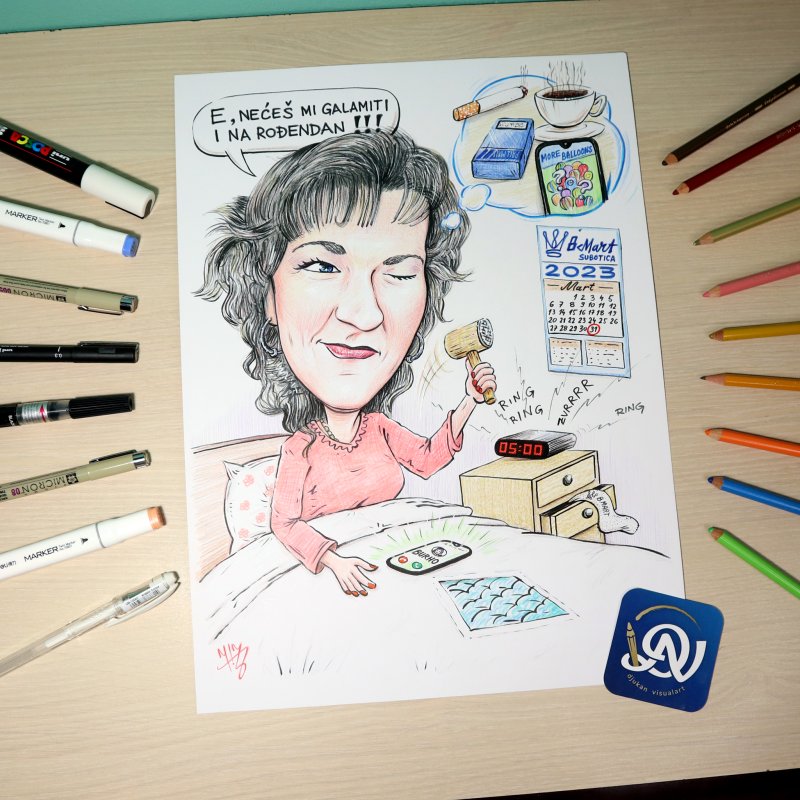 gđa Borka nije ranoranilac - portret karikatura, Slika ĐUKAN ~ KARIKATURE