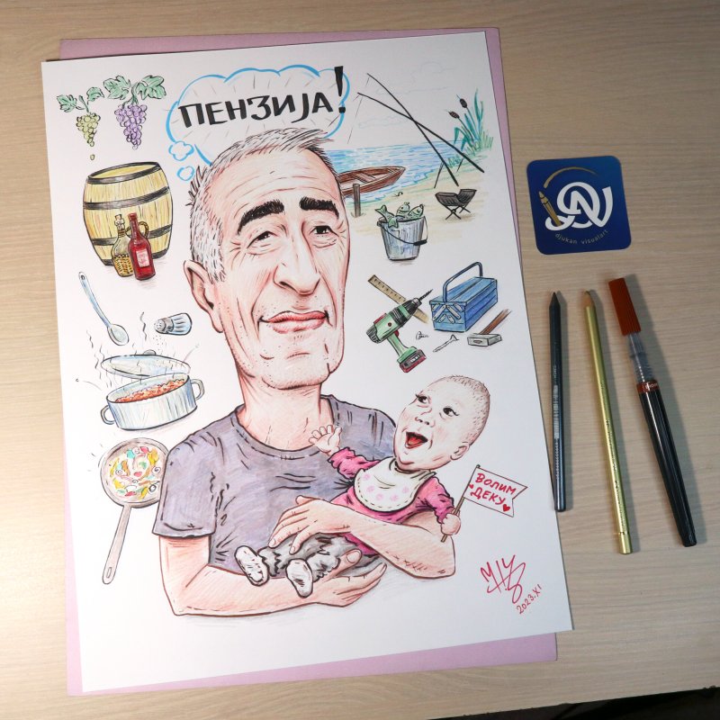 GRANDPA IS RETIRED - PORTRAIT CARICATURE, Painting DJUKAN ~ CARICATURES