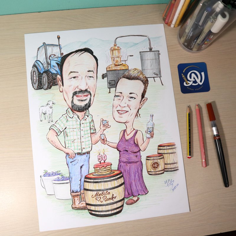 MELITA &amp; RANKO - PORTRAIT CARICATURE, Painting DJUKAN ~ CARICATURES
