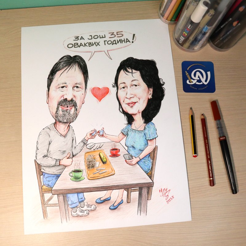 GODIŠNJICA BRAKA - PORTRET KARIKATURA, Slika ĐUKAN ~ KARIKATURE