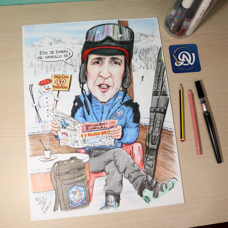 SKIER - PORTRAIT CARICATURE, Painting DJUKAN ~ CARICATURES