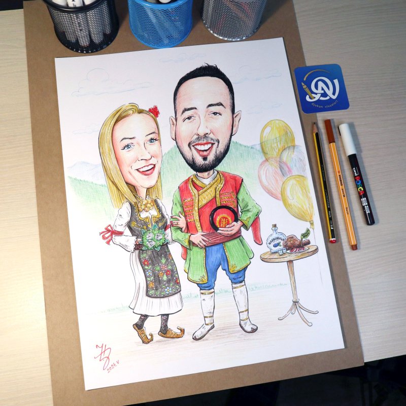 NEWLYWEDS - PORTRAIT CARICATURE, Painting DJUKAN ~ CARICATURES