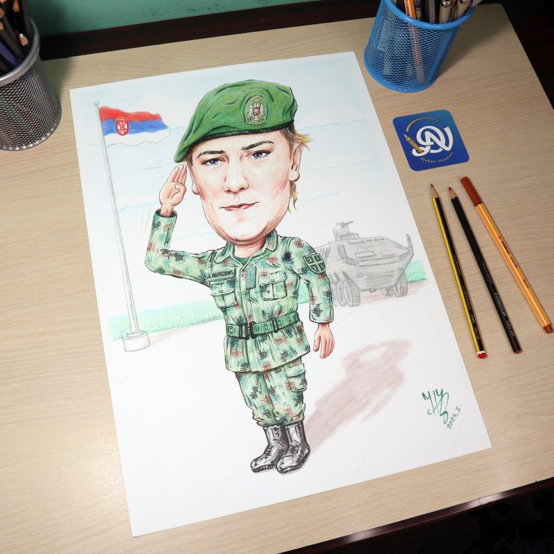 VOJNIK ANĐELA - PORTRET KARIKATURA, Slika ĐUKAN ~ KARIKATURE