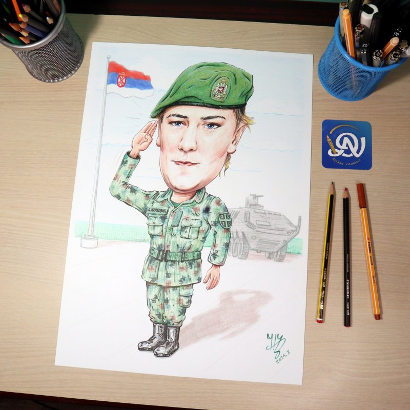 VOJNIK ANĐELA - PORTRET KARIKATURA, Slika ĐUKAN ~ KARIKATURE
