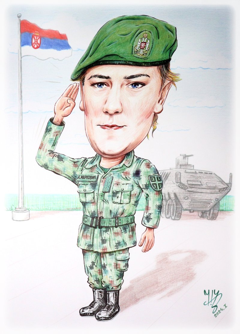 VOJNIK ANĐELA - PORTRET KARIKATURA, Slika ĐUKAN ~ KARIKATURE
