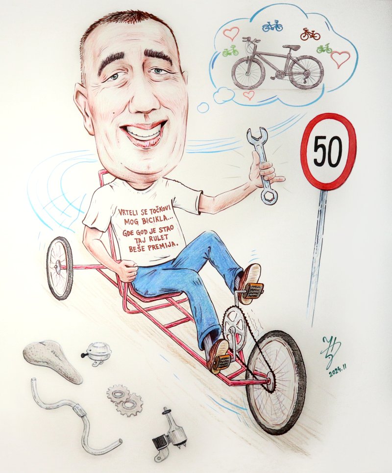 BICYCLE LOVER - PORTRAIT CARICATURE, Painting DJUKAN ~ CARICATURES