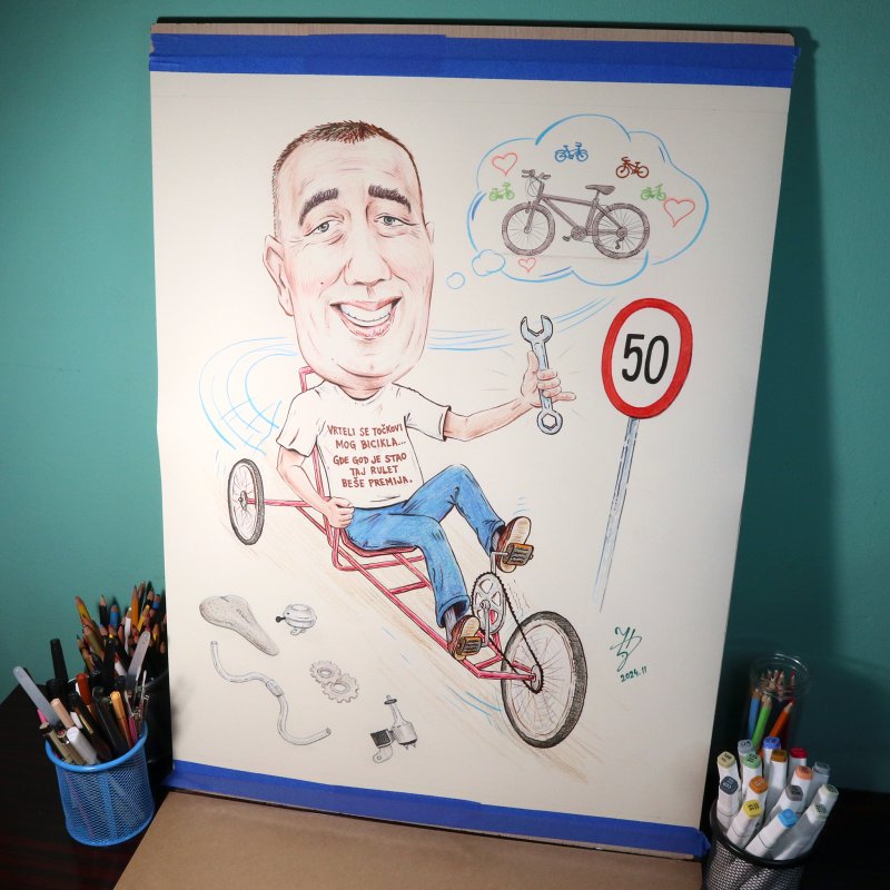 BICYCLE LOVER - PORTRAIT CARICATURE, Painting DJUKAN ~ CARICATURES