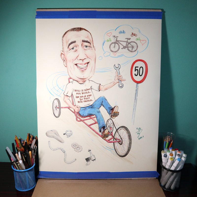 BICYCLE LOVER - PORTRAIT CARICATURE, Painting DJUKAN ~ CARICATURES