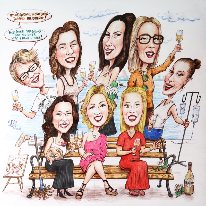 FRIENDS - GROUP CARICATURE, Painting DJUKAN ~ CARICATURES