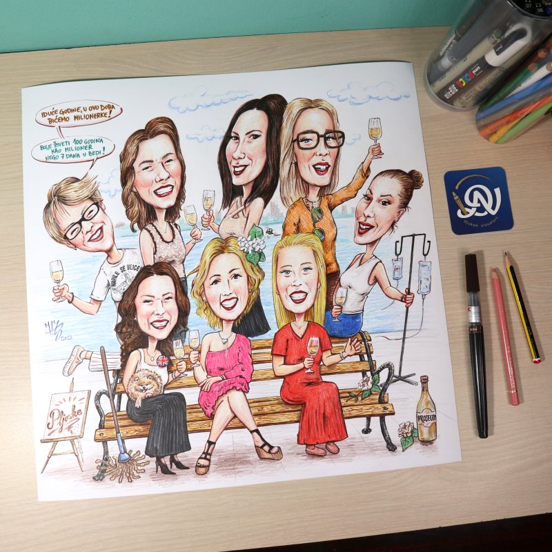 FRIENDS - GROUP CARICATURE, Painting DJUKAN ~ CARICATURES