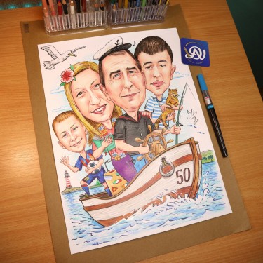 KAPETAN LADJE - PORODICNA PORTRET KARIKATURA, Slika ĐUKAN ~ KARIKATURE