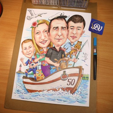 KAPETAN LADJE - PORODICNA PORTRET KARIKATURA, Slika ĐUKAN ~ KARIKATURE