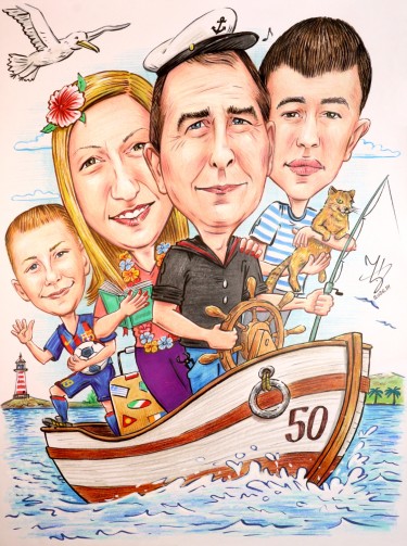 KAPETAN LADJE - PORODICNA PORTRET KARIKATURA