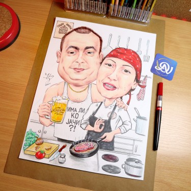 IN THE RESTAURANT KITCHEN - CARICATURE PORTRAIT, Painting DJUKAN ~ CARICATURES