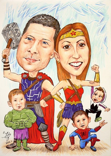 PORODICA SUPERHEROJA - PORTRET KARIKATURA