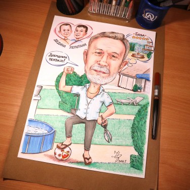 GRANDPA IS RETIRING - CARICATURE PORTRAIT, Painting DJUKAN ~ CARICATURES