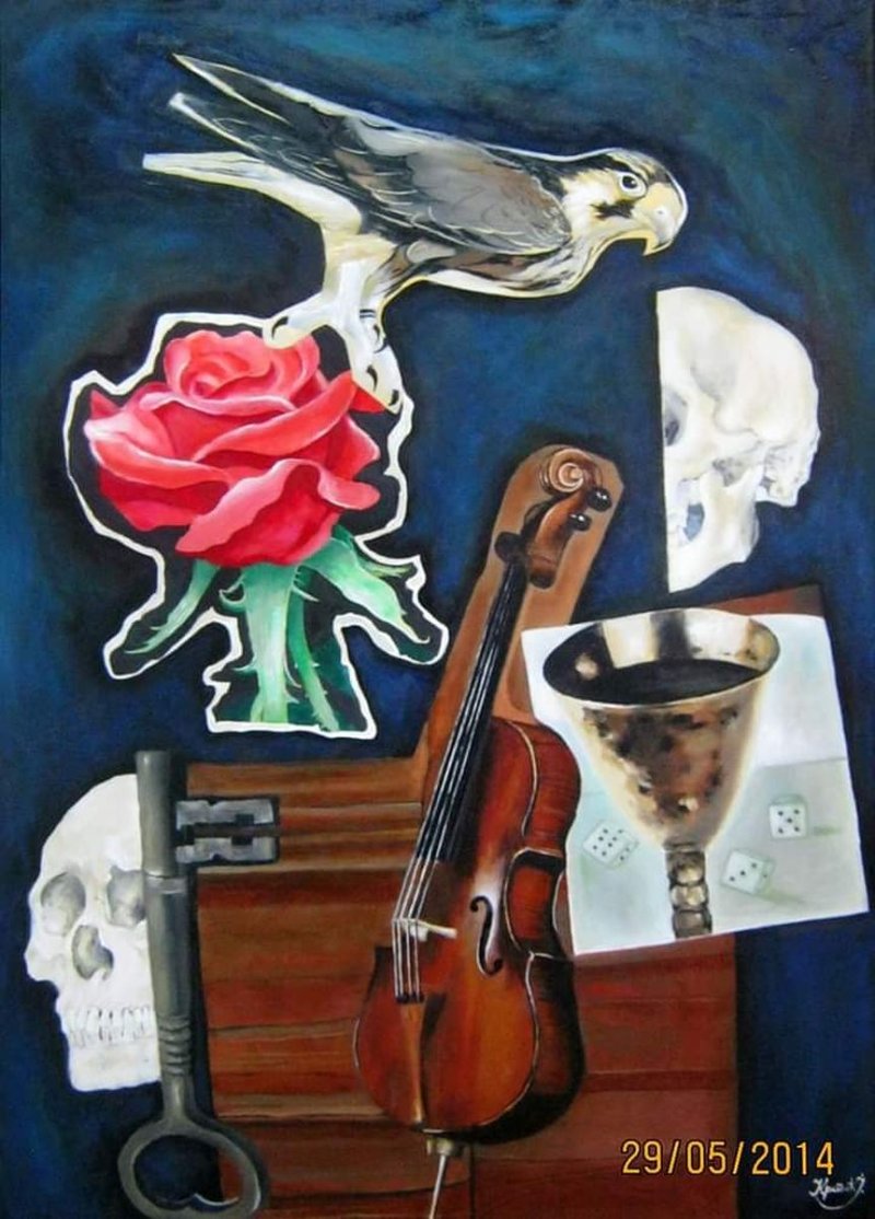 `Collage with rose`, Painting Krstić Jelena