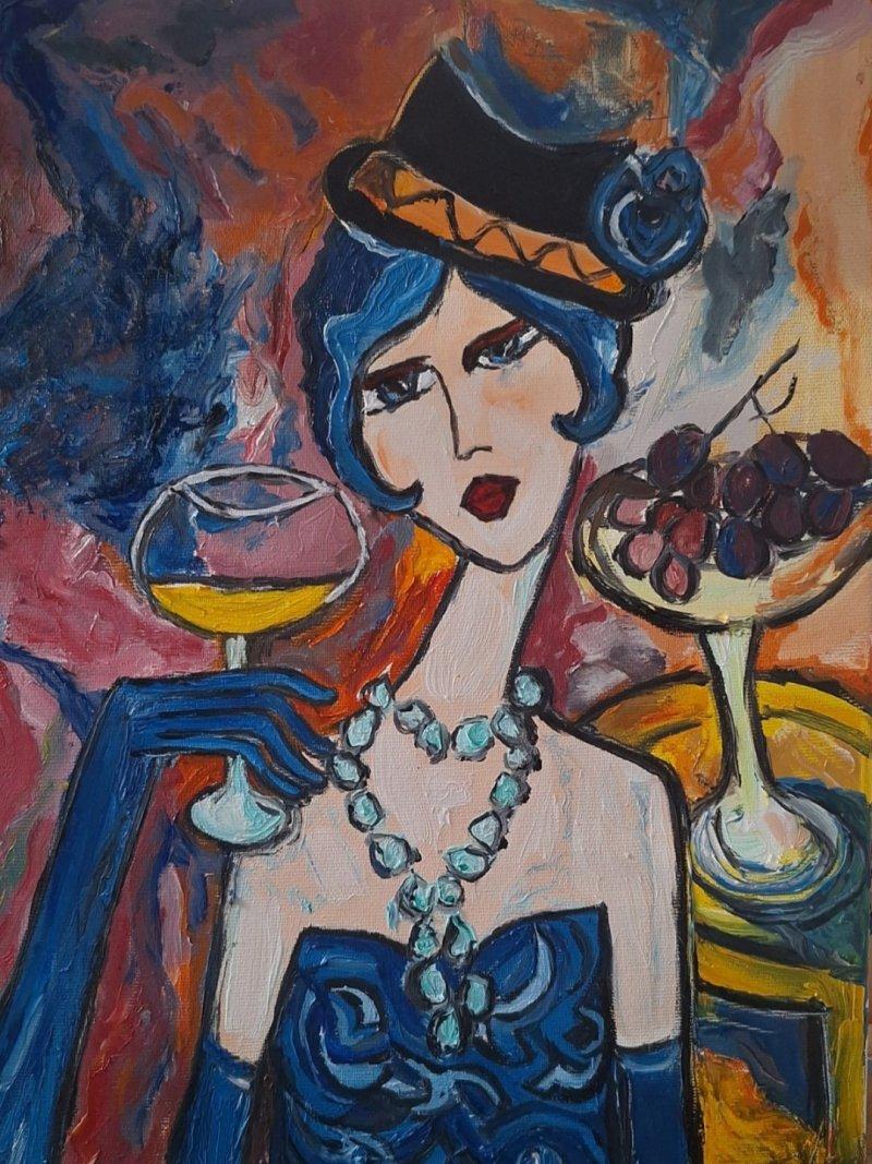 Lady with the blue glove