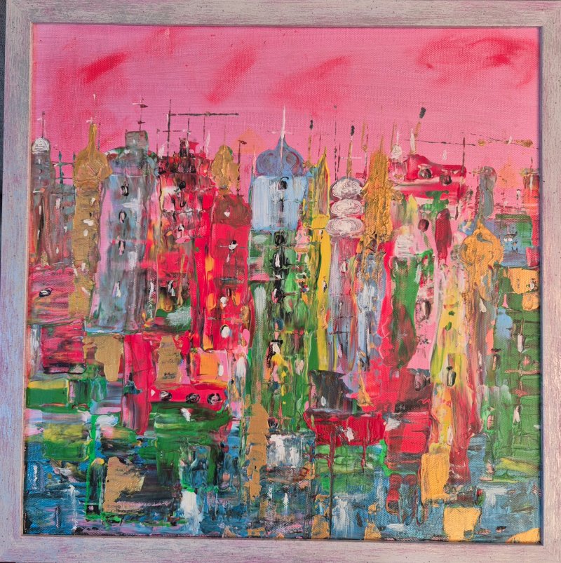 Pink town, Painting Arielart