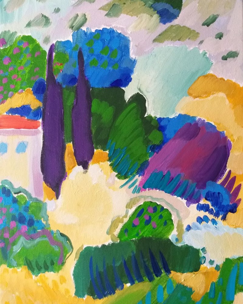 Dalmatian Landscape with two cypress trees, Painting Ristić Olja
