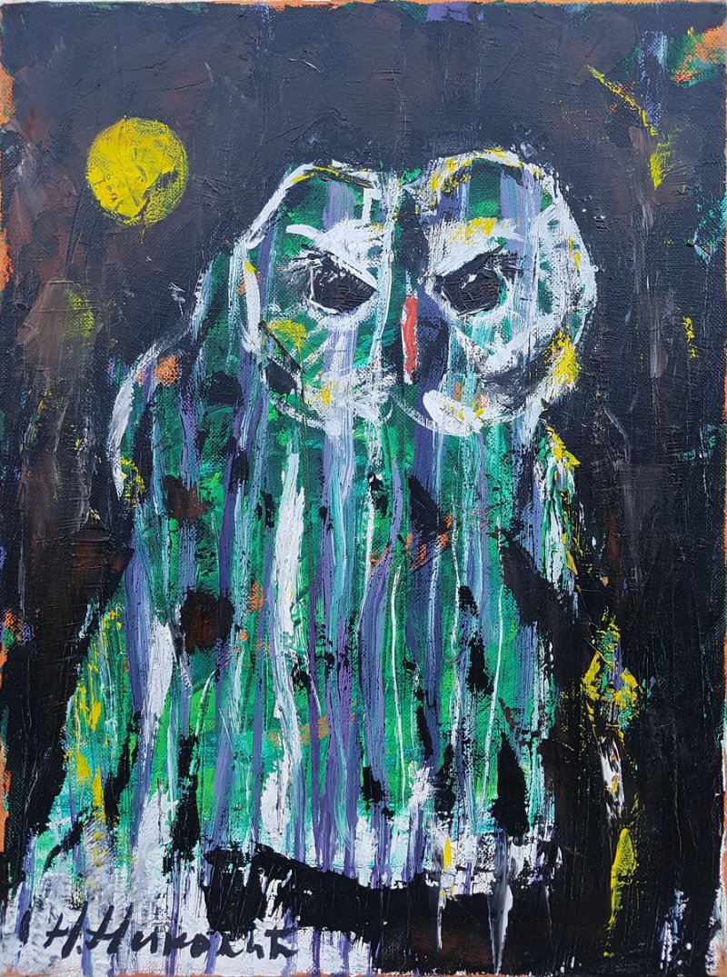 green owl, Painting Nikolić Nikola