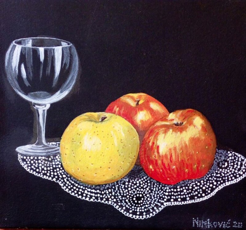 Glass and apple, Painting Ninković Zoran
