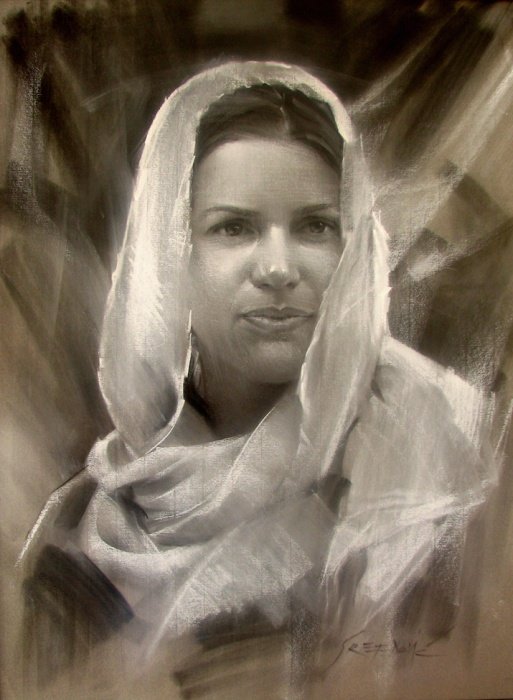 Black and white portrait, Painting Portreti, Sretenovic Miroljub