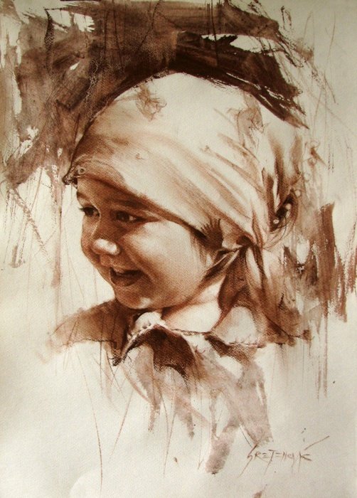 Portrait of Little A., Painting Portreti, Sretenovic Miroljub