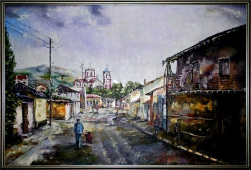 the old Kosovska Mitrovica overlooking the church, Painting Savić Svetlana