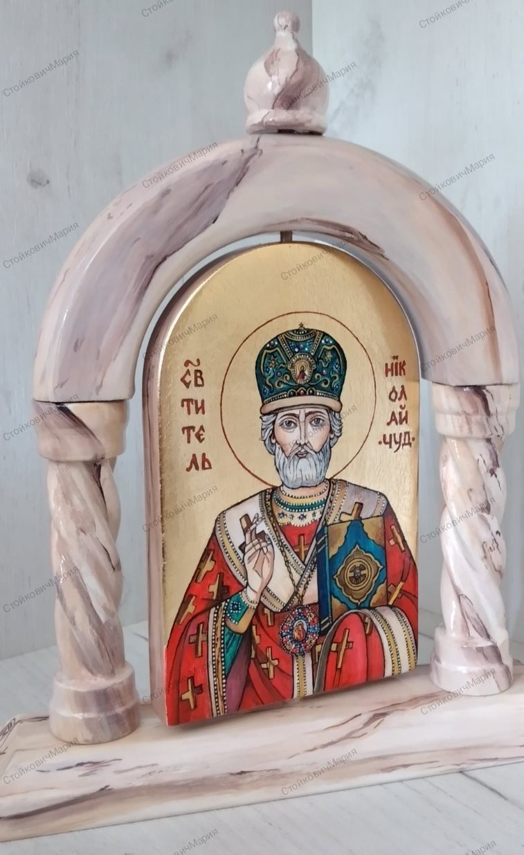 Icon of St Nicholas with prayer, Painting Stojkovic Brylina Marija