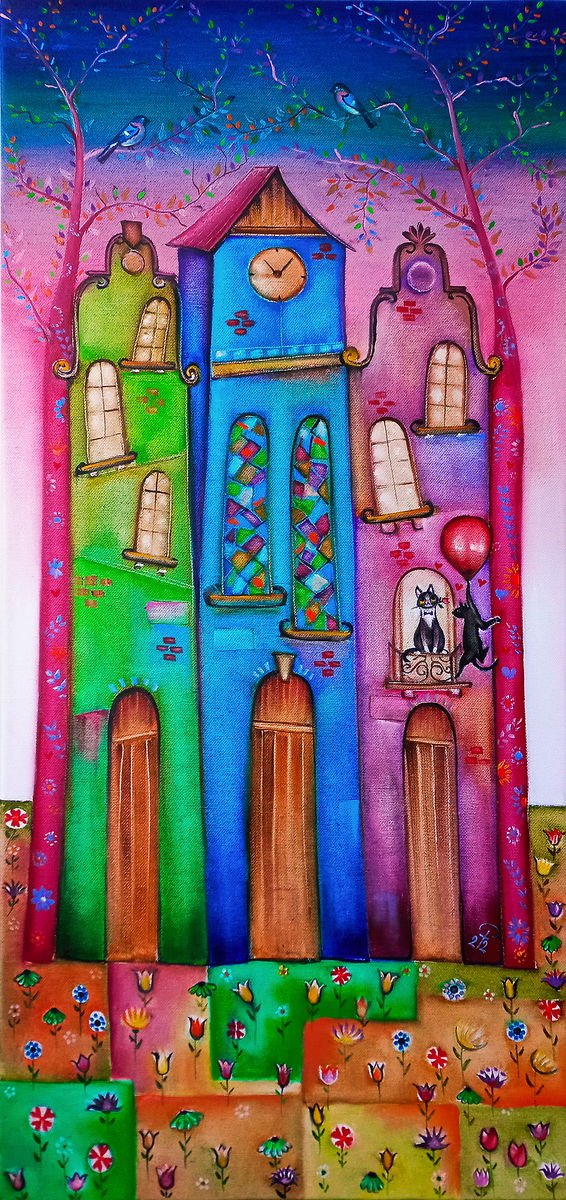 Houses in flowers, Painting Tomic Radomir