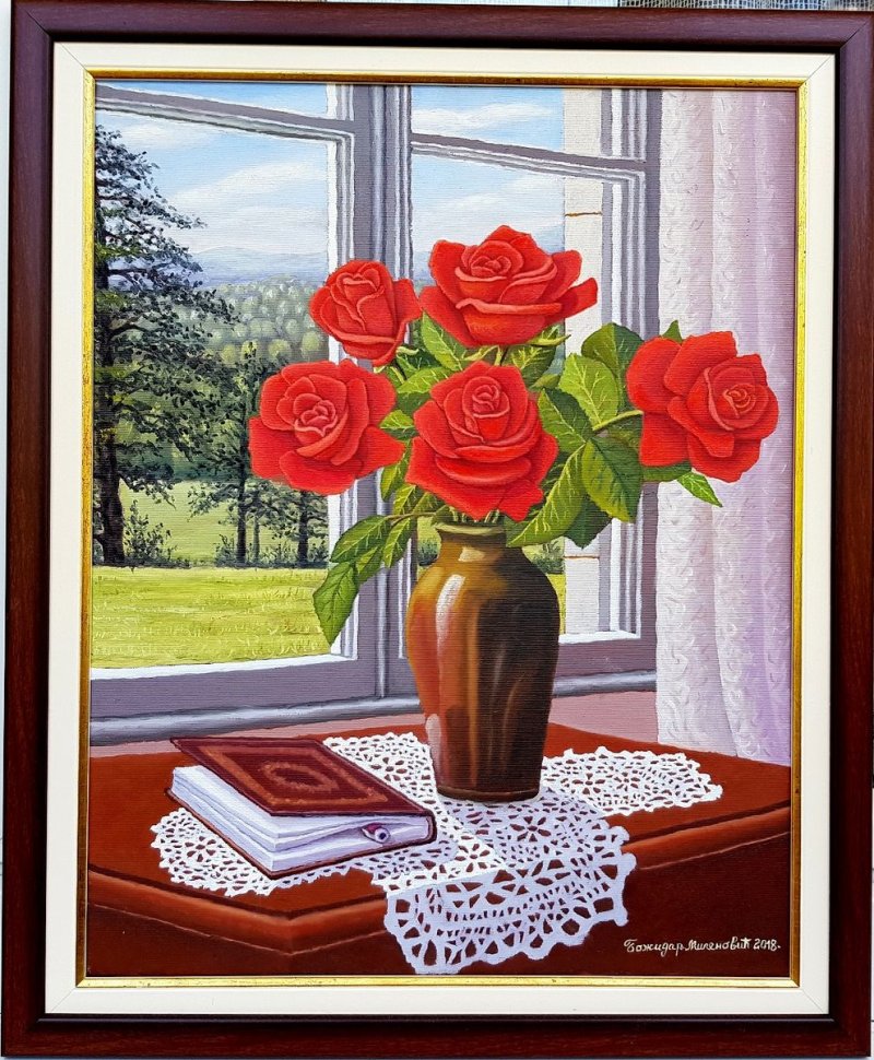 Red roses in vase, Painting Milenović Božidar