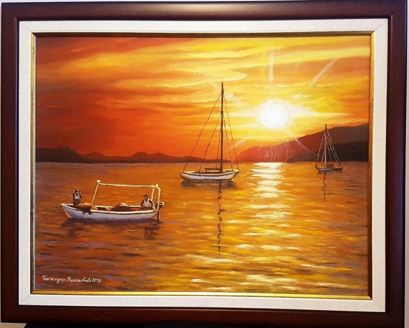 Quiet sea in the evening, Painting Milenović Božidar