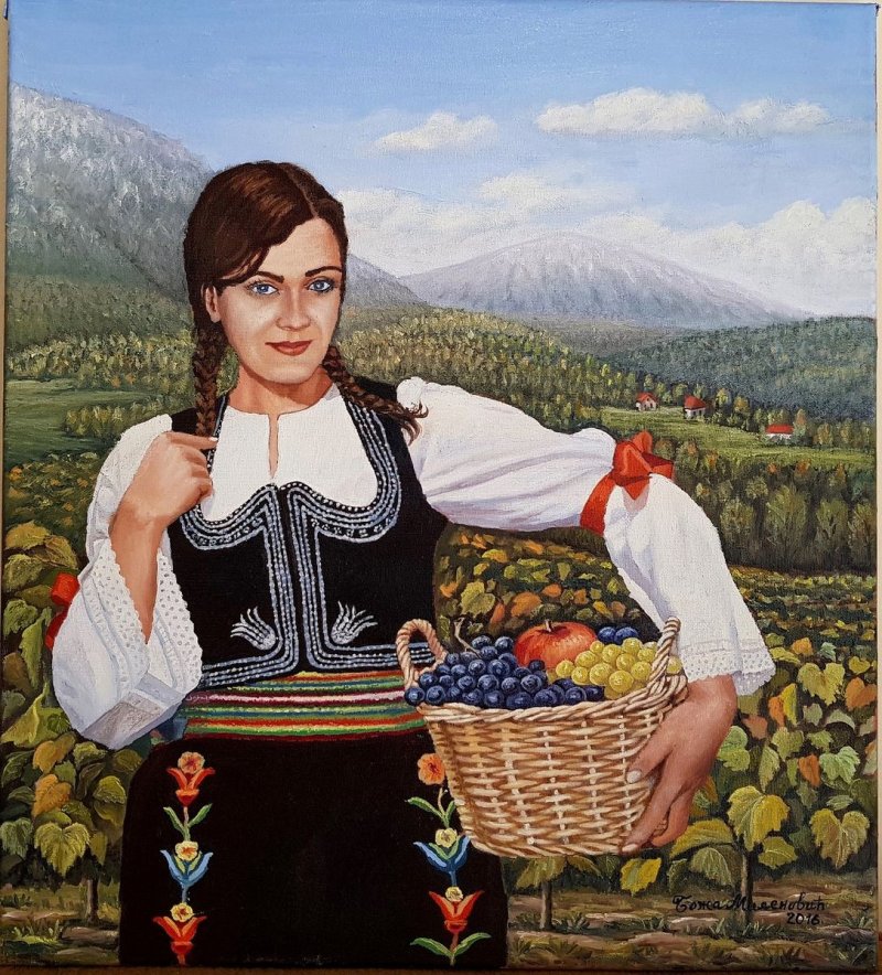 The girl in the vineyard, Painting Milenović Božidar