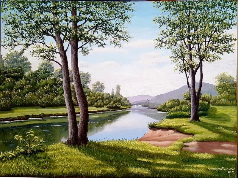 River landscape - Summer afternoon, Painting Milenović Božidar