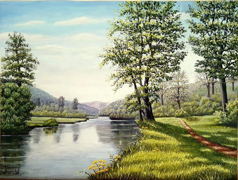 River landscape - The beginning of summer, Painting Milenović Božidar
