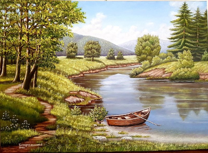 River landscape 9, Painting Milenović Božidar