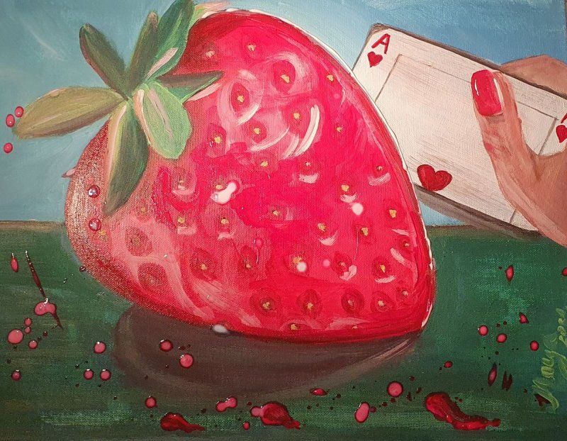 Strawberry lips and Ace heart, Painting Vujovic Aleksandra
