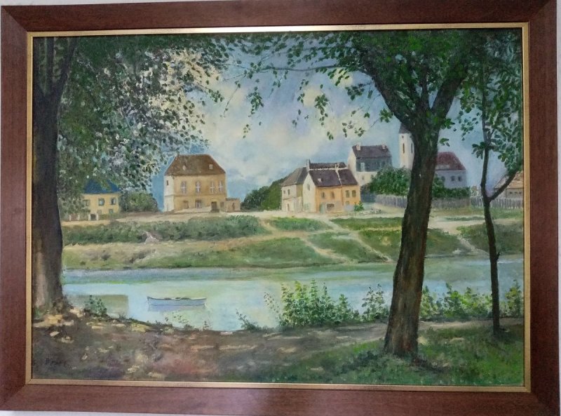 Village by the river, Painting Markovic Branka