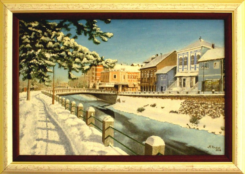 Winter morning on the promenade, Painting Kostić Miomir