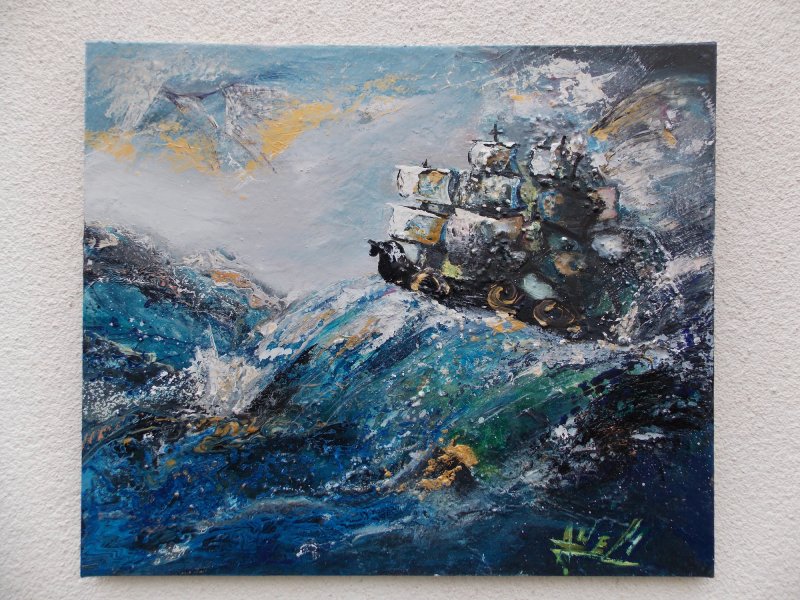 Old Viking sailing ship, Painting Aneli23 Art