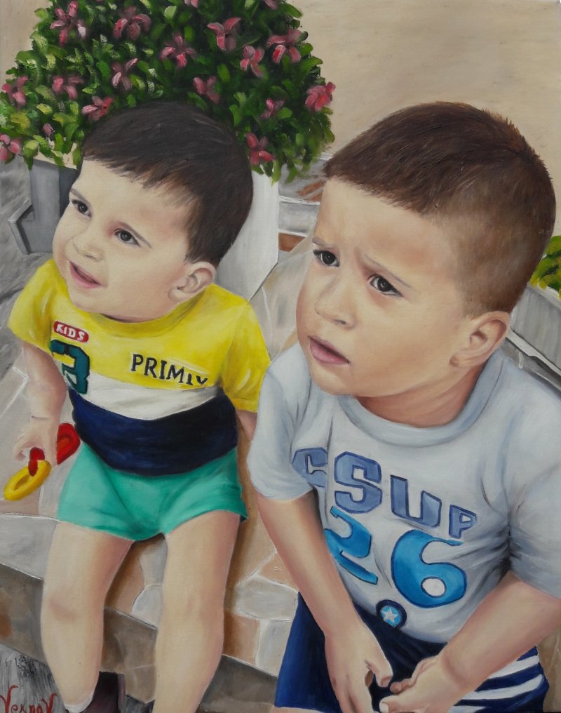 Portrait of a two boy, Painting Vujinovic Vesna