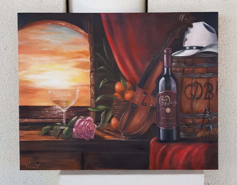 Rose and violin, Painting Vujinovic Vesna