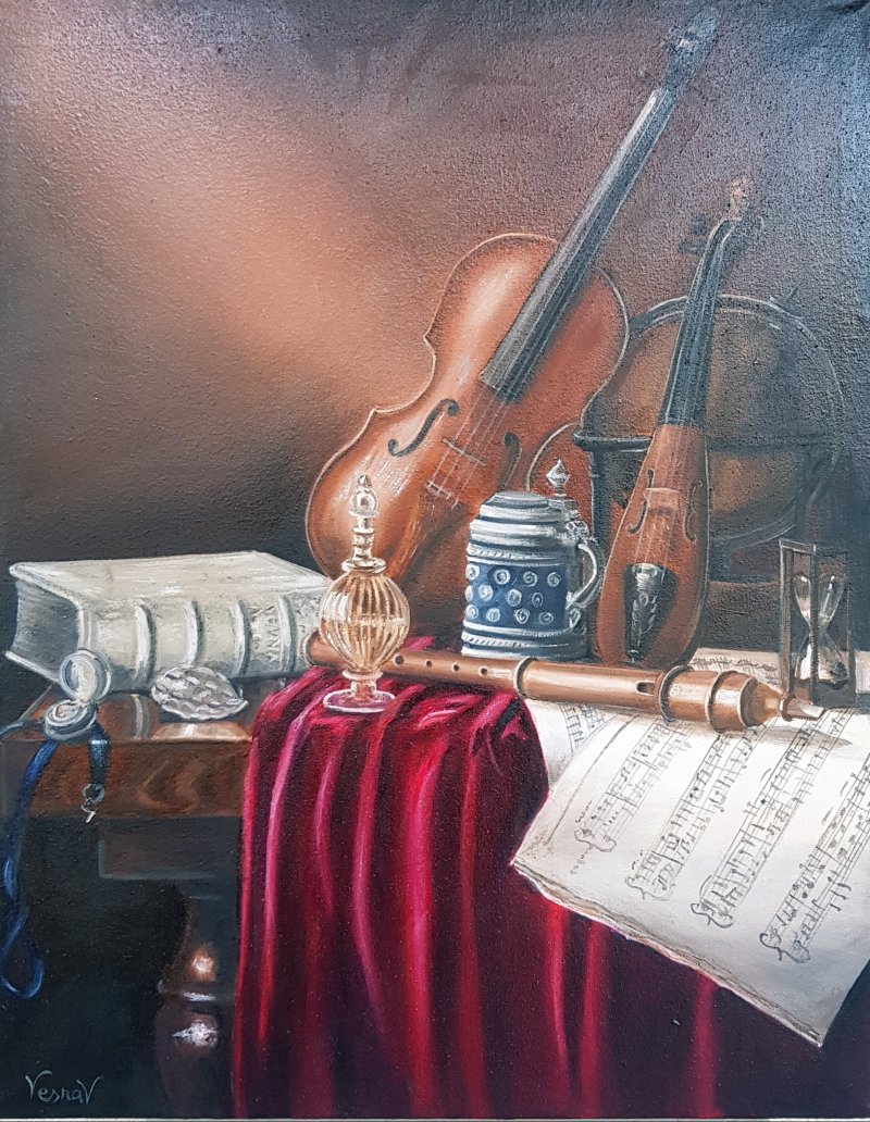 Still life of violins, Painting Vujinovic Vesna