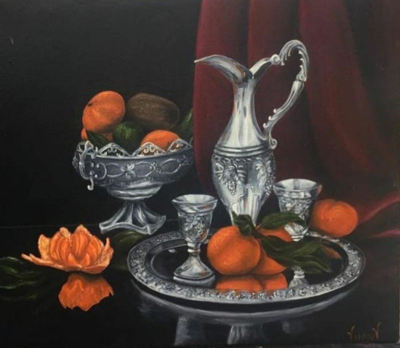 Mrtva priroda, mandarine, Slika Vujinović Vesna