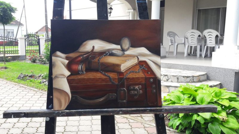 Stil life-suitcase, Painting Vujinovic Vesna